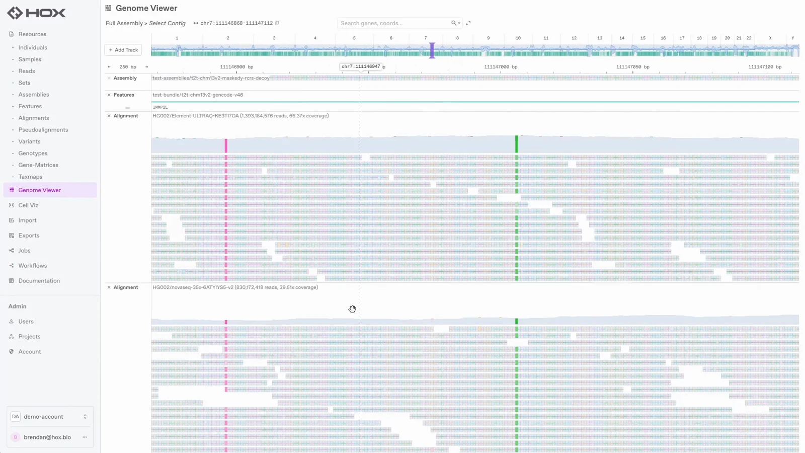 Genome viewer with multiple alignment tracks